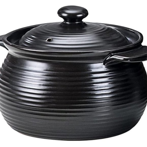 1.5L - JAPANESE CLAY POT - TERRACOTTA CASSEROLE w/ LID  (Black) - Picture 1 of 8